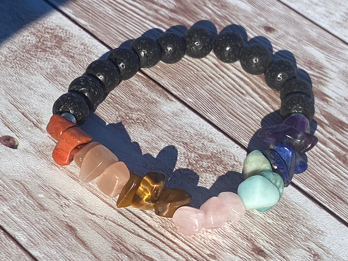 Chakra Chip Lava Stone Bracelet